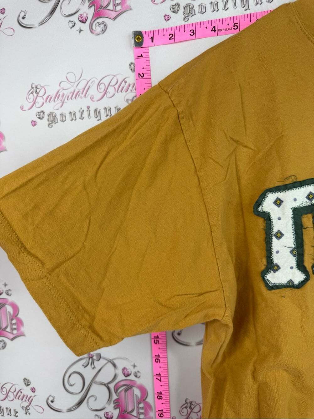 Cotton Ginny tshirt Mustard Greek Letter Tee with White & Green Applique - Picture 4 of 10